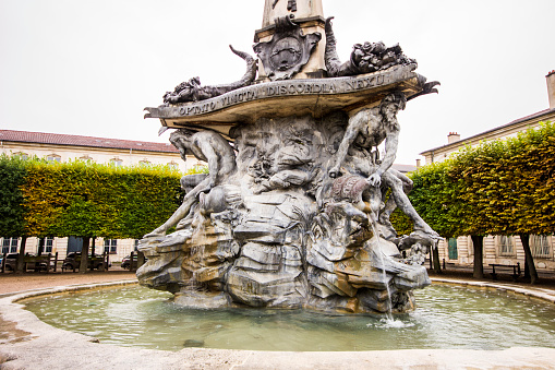 Detail of the fountain at Place d'Alliance, Nancy, Lorraine, France. A World Heritage Site since 1983