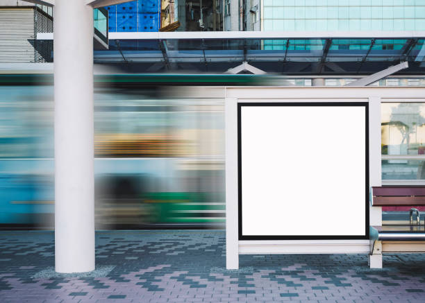 Mock up Banner template Bus Stop Media outdoor Advertisement Sign display Mock up Banner Poster template Bus Stop Media outdoor Advertisement Sign display bus shelter stock pictures, royalty-free photos & images