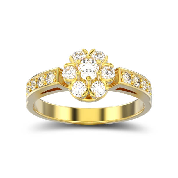 istock 3D illustration isolated yellow gold decorative flower diamond ring with shadow 928246736