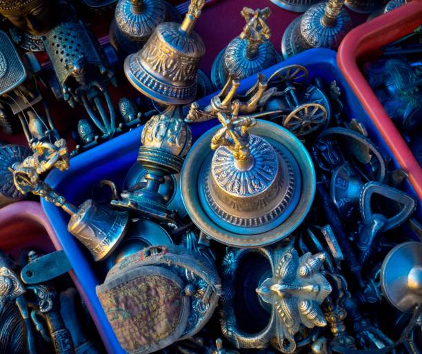 istock Group Of Antique Styled  Bells In Baskets 928247882