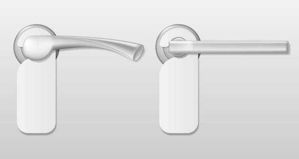 istock Metal Hotel door handle Lock with white blank hanger Isolated. Door knob mockup with no disturb empty tag. vector illustration 928248254