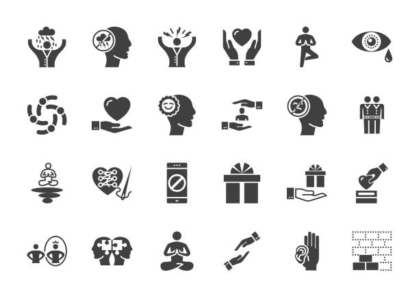 Conscious Living and Friends Relations Conscious Living and Friends Relations Glyph Related Icons Set on White Background. Simple Black Pictogram Pack Vector Logo Concept for Web. doing a favor stock illustrations