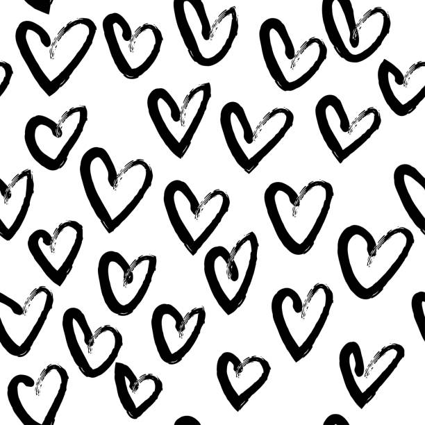 Vector hand drawn black and white seamless pattern in grunge style. Vector hand drawn black and white seamless pattern in grunge style. Brush stroke, geometric shapes ornament illustration. Good for packaging paper, wallpaper and print design, etc. black and white heart stock illustrations