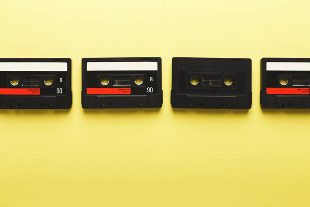 istock Creative background with audio cassettes of different colors 928266390