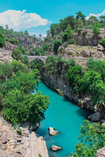 istock arched bridge between the canyon on the river 928273180