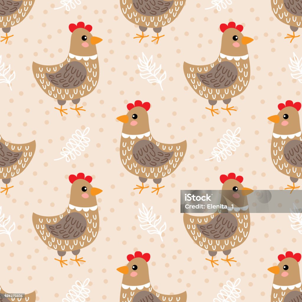 Cute cartoon hen Seamless pattern with cute cartoon hen vector illustration Chicken - Bird stock vector