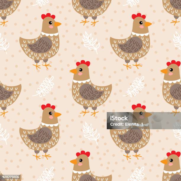 Cute Cartoon Hen Stock Illustration - Download Image Now - Chicken - Bird, Seamless Pattern, Animal
