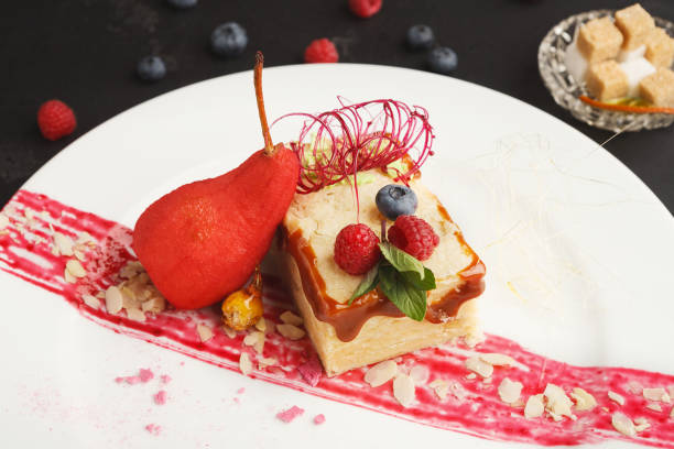 istock Exclusive dessert served on white plate, closeup 928276450