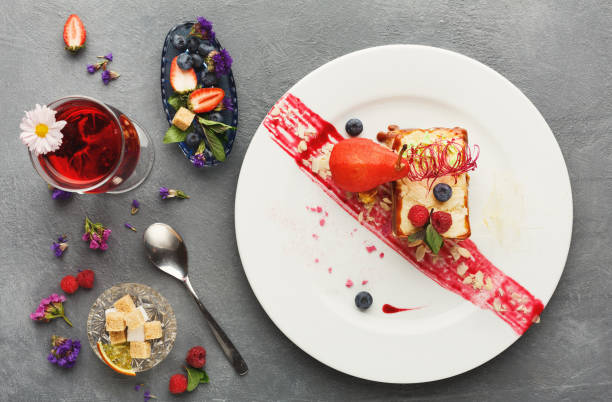 istock Exclusive dessert served on white plate, top view 928280924