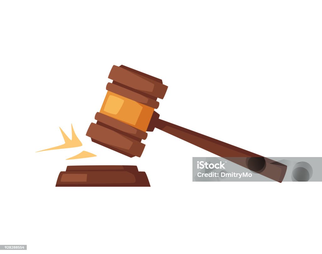 Wooden judge gavel. Cartoon vector illustration Wooden judge gavel. Soundboard isolated on white background. Cartoon vector illustration. Sound of kick Judge - Entertainment stock vector