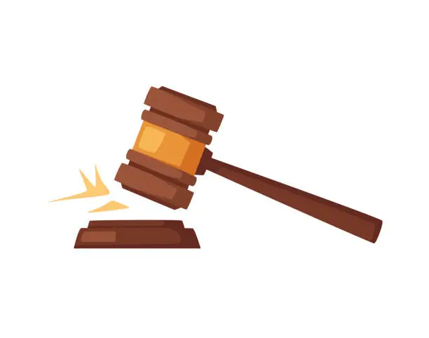 Vector illustration of Wooden judge gavel. Cartoon vector illustration