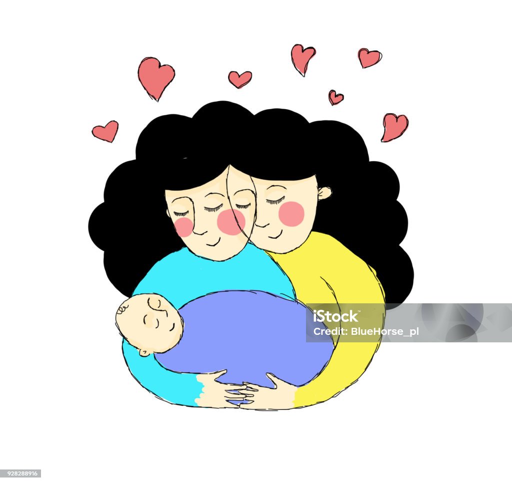 Doula-coebie supporting a young mother. Care, support. Drawing, illustrations Doula - Healthcare Worker stock illustration