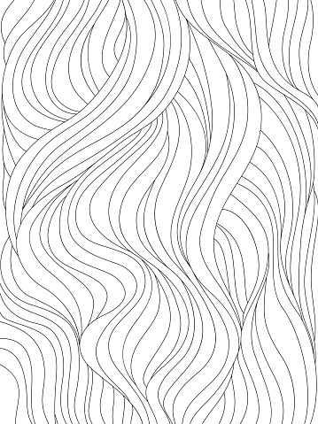 Abstract wavy background. Monochrome pattern with waves or hair. Black and white vector illustration. Can be used for coloring book, prints.