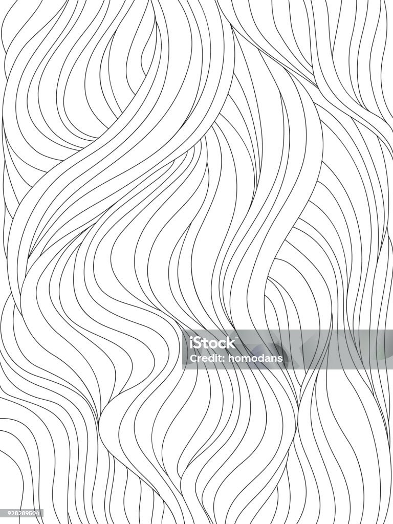 Waves or hair background vector Abstract wavy background. Monochrome pattern with waves or hair. Black and white vector illustration. Can be used for coloring book, prints. Pattern stock vector