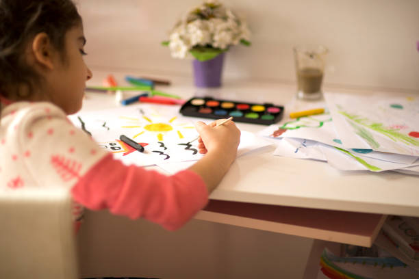 istock Child girl draws with colored pencils 928292166