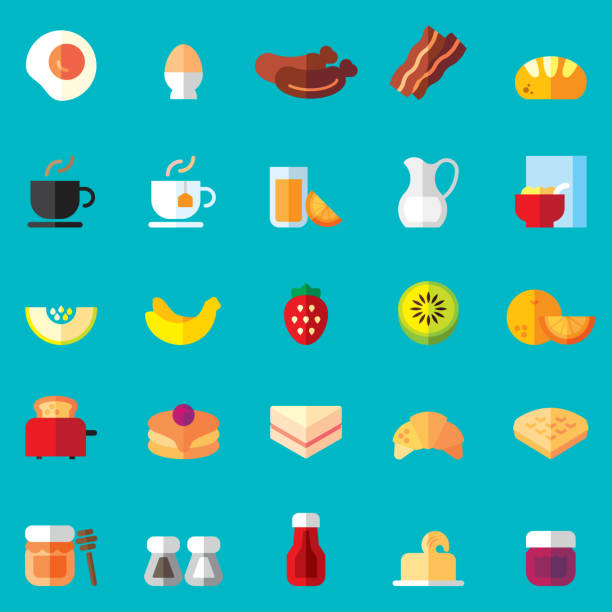 ilustrações de stock, clip art, desenhos animados e ícones de breakfast flat icons - baked potato