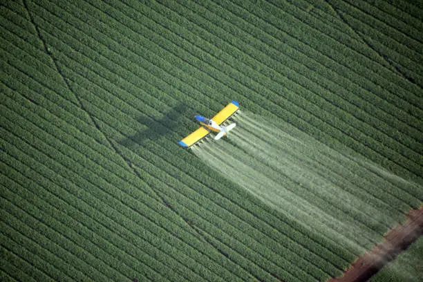 Looking down on a crop duster , Spraying plane