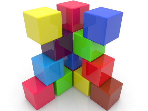 istock Randomly stacked colorful toy cubes.3d illustration 928311620