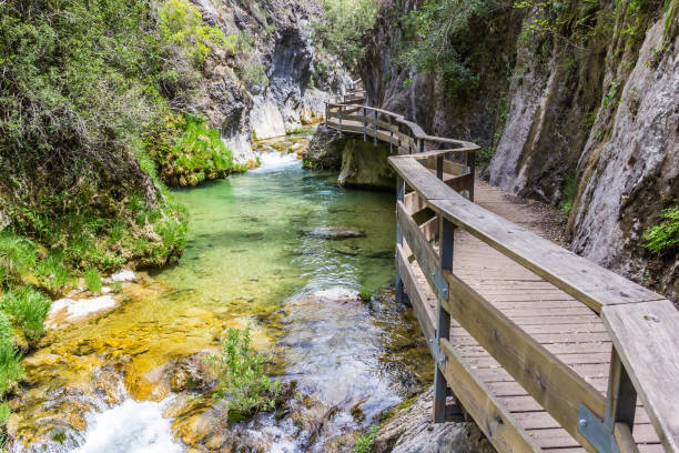 Boardwalk through Cerrada de Elias gorge in Cazorla National Park, Spain stock photo