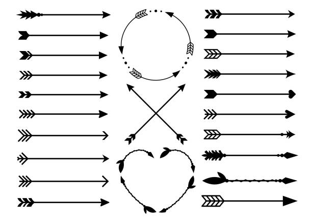 hipster-pfeile. pfeile im boho-stil. criss cross stammes-pfeile. kreis und herz monogramme. reihe von indischen stil pfeilen. rustikale deko pfeile. vektor - indigenous culture illustrations stock-grafiken, -clipart, -cartoons und -symbole