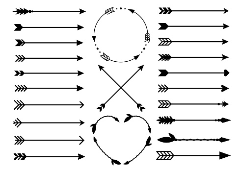 Hipster arrows. Arrows in boho style. Tribal arrows. Set of Indian style arrows. Vector collection