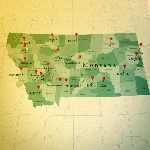 istock Montana Map Square Cities Straight Pin Vintage 928353416