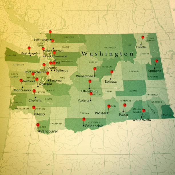 istock Washington State Map Square Cities Straight Pin Vintage 928354014