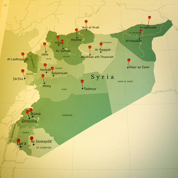 istock Syria Map Square Cities Straight Pin Vintage 928356294