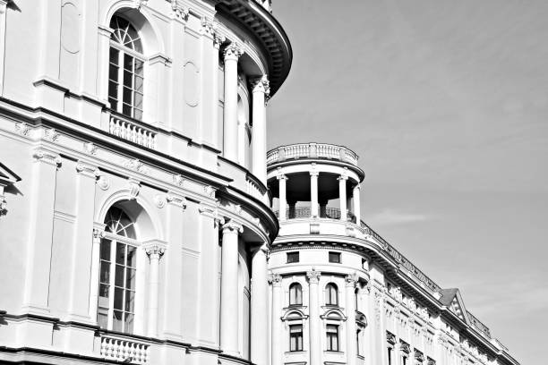 istock beautiful old facade at a historic building. black and white 928360074