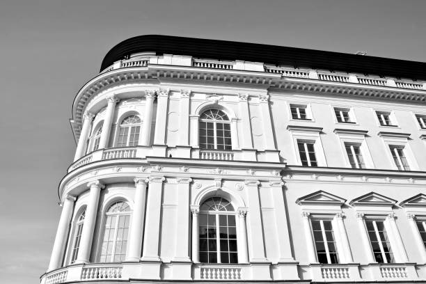 istock beautiful old facade at a historic building. black and white 928360272