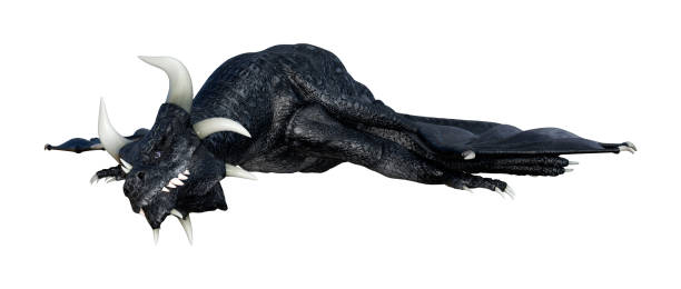 istock 3D rendering black fantasy dragon on white 928364386