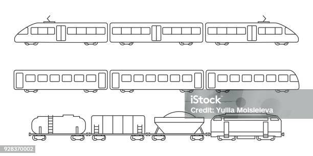 Vector Collection Of Rail Transport Silhouettes Stock Illustration - Download Image Now - Train - Vehicle, Outline, Icon Symbol