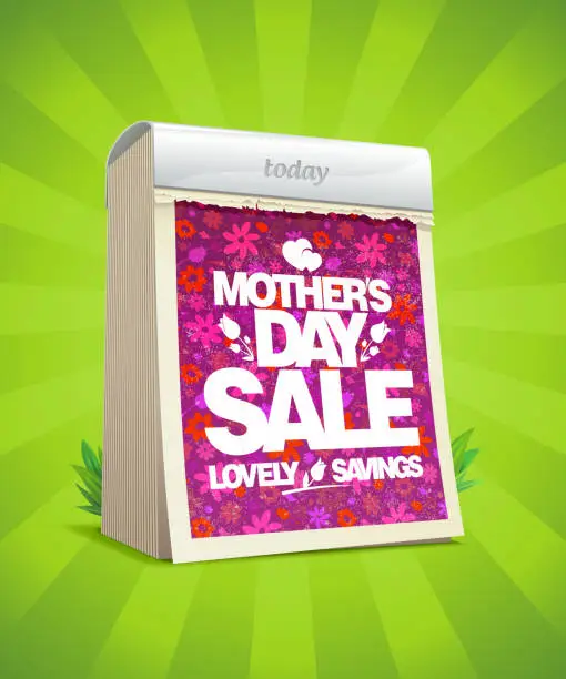 Vector illustration of Mother's day sale vector banner design with tear-off calendar, lovely savings