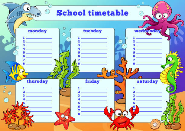 School Timetable With Sea Animals Stock Illustration - Download Image Now -  Algae, Animal, Animal Shell - iStock