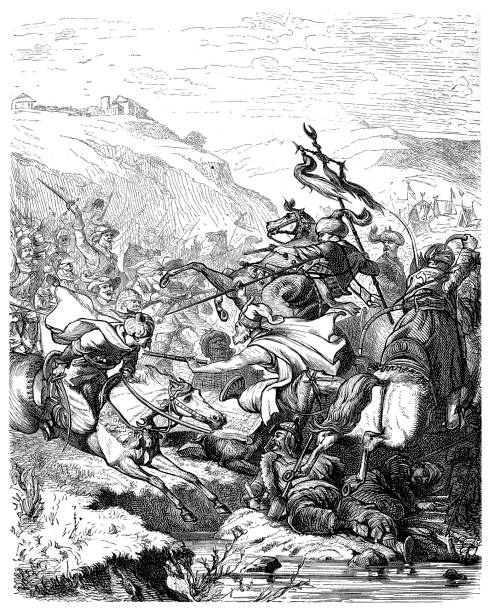 The Battle of Saint Gotthard was fought on August 1, 1664 as part of the Austro-Turkish War (1663–1664), between an Habsburg army and an Ottoman army Illustration of a The Battle of Saint Gotthard was fought on August 1, 1664 as part of the Austro-Turkish War (1663–1664), between an Habsburg army and an Ottoman army habsburg dynasty stock illustrations
