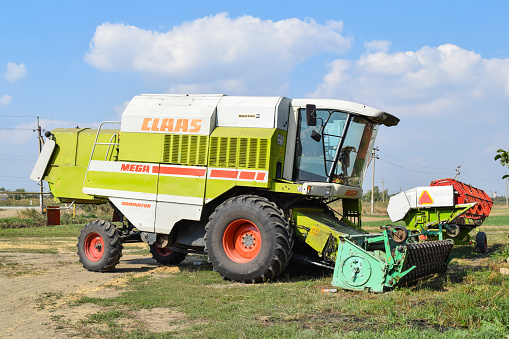 Russia, Poltavskaya village - September 6 2015: Combine harvesters Agricultural machinery