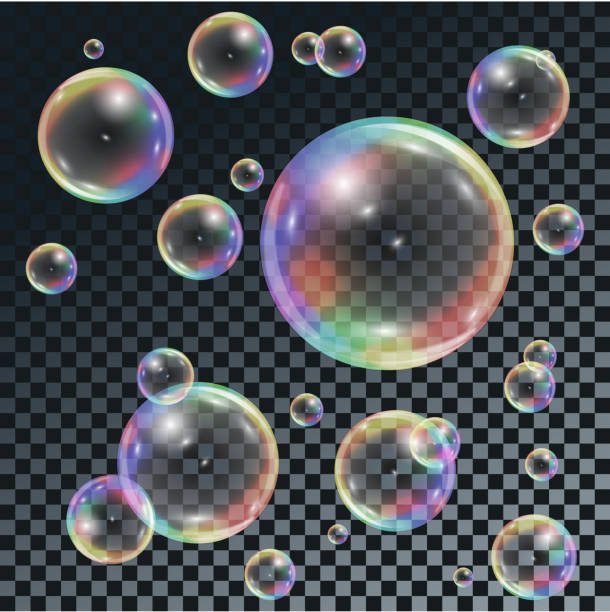 ilustraciones, imágenes clip art, dibujos animados e iconos de stock de jabón de burbujas transparentes - spectrum geometry refraction sphere