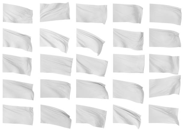 白い旗のセット。3 d イラストレーション - フラッグ ストックフォトと画像