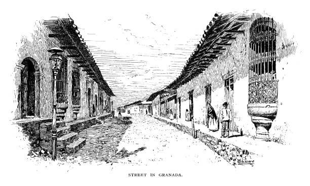 Street in Granada Nicaragua Street in Granada Nicaragua - Scanned 1891 Engraving granada stock illustrations