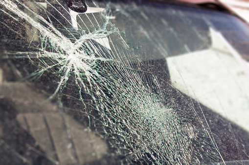broken car window, an accident on the road. Safe movement