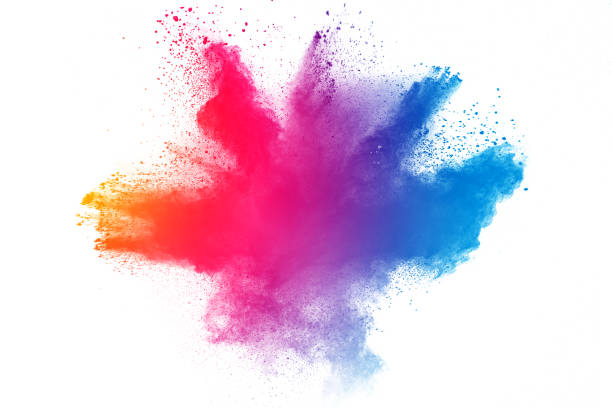 istock Multicolored particles explosion on white background. Colorful dust splatter on white background. 928396258