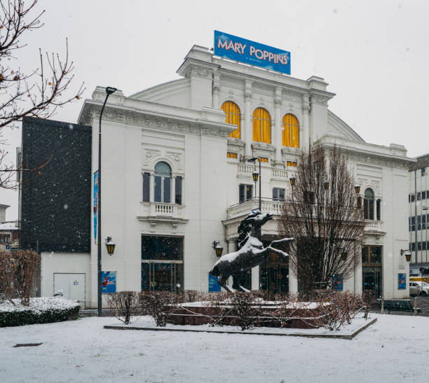 National theater, Teatro Nazionale Milan Italy in winter Milan, Italy - Mar 1st, 2018: National theater, Teatro Nazionale Milan Italy in winter showtime stock pictures, royalty-free photos & images