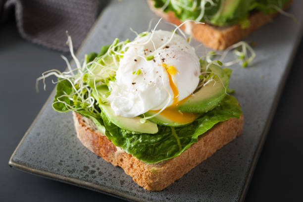 istock breakfast toast with avocado, poached egg and alfalfa sprouts 928411044