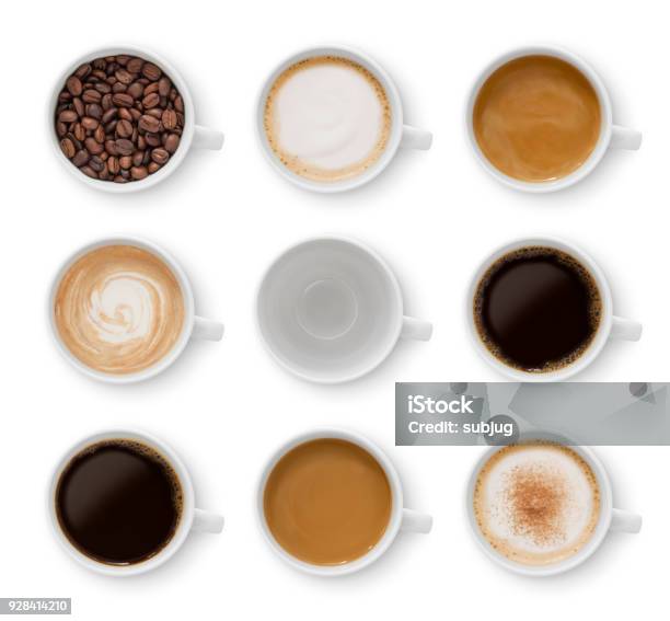 Kaffee Tassensammlung Stockfoto und mehr Bilder von Kaffee - Getränk - Kaffee - Getränk, Kaffeetasse, Ansicht von oben