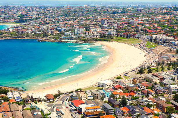 Aerial view of Bondi beach in Sydney Aerial view of Bondi beach in Sydney bondi beach photos stock pictures, royalty-free photos & images