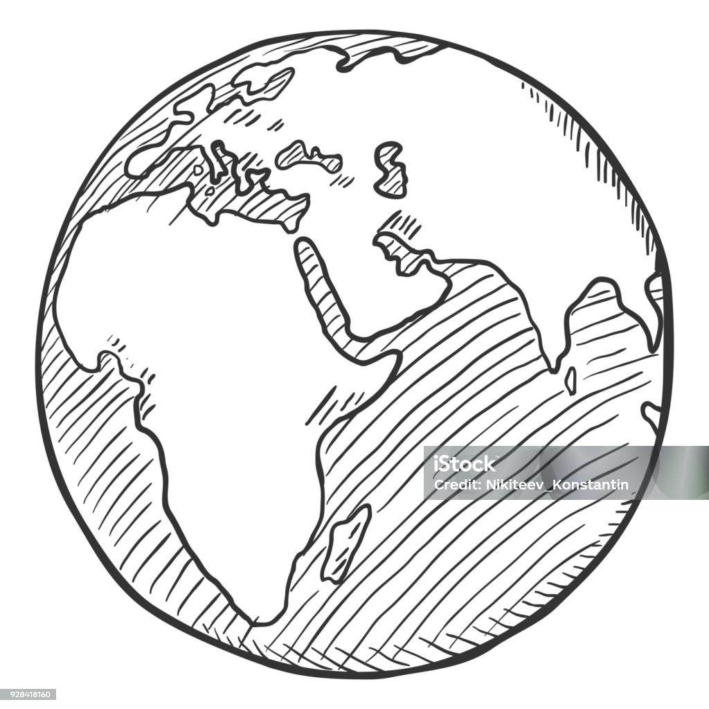 Vector Single Black Sketch Globe Illustration Vector Single Black Sketch Globe Illustration on Isolated Background Globe - Navigational Equipment stock vector