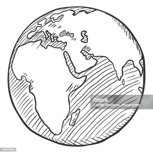 Vector Single Black Sketch Globe Illustration Stock Illustration - Download Image Now - Globe - Navigational Equipment, Planet Earth, Drawing - Art Product