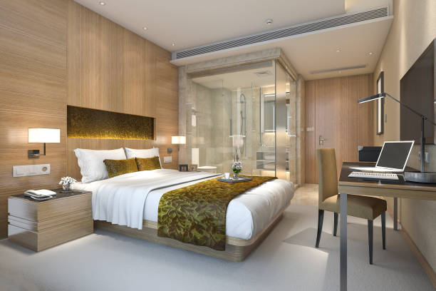 istock 3d rendering modern luxury bedroom suite and bathroom 928431816