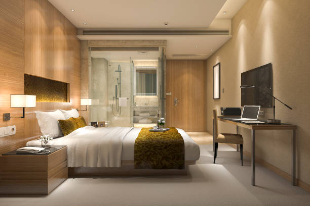 istock 3d rendering modern luxury bedroom suite and bathroom 928431934