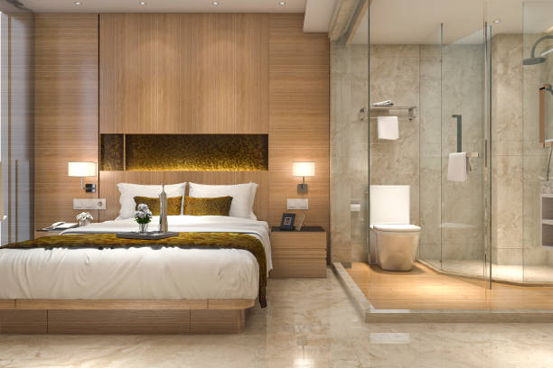 istock 3d rendering modern luxury bedroom suite and bathroom 928433506